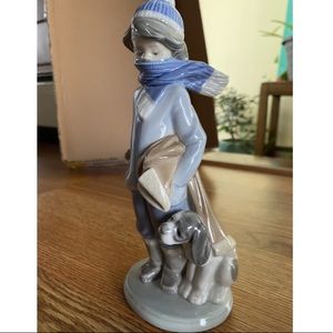 Lladro Winter Boy with scarf, hat, umbrella and dog - in mint condition
